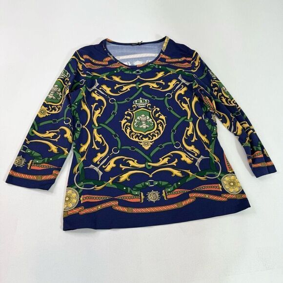 J.Mclaughlin Top Womens Large Blue Long-Sleeve Crew-Neck Blouse Catalina Cloth - Picture 1 of 9